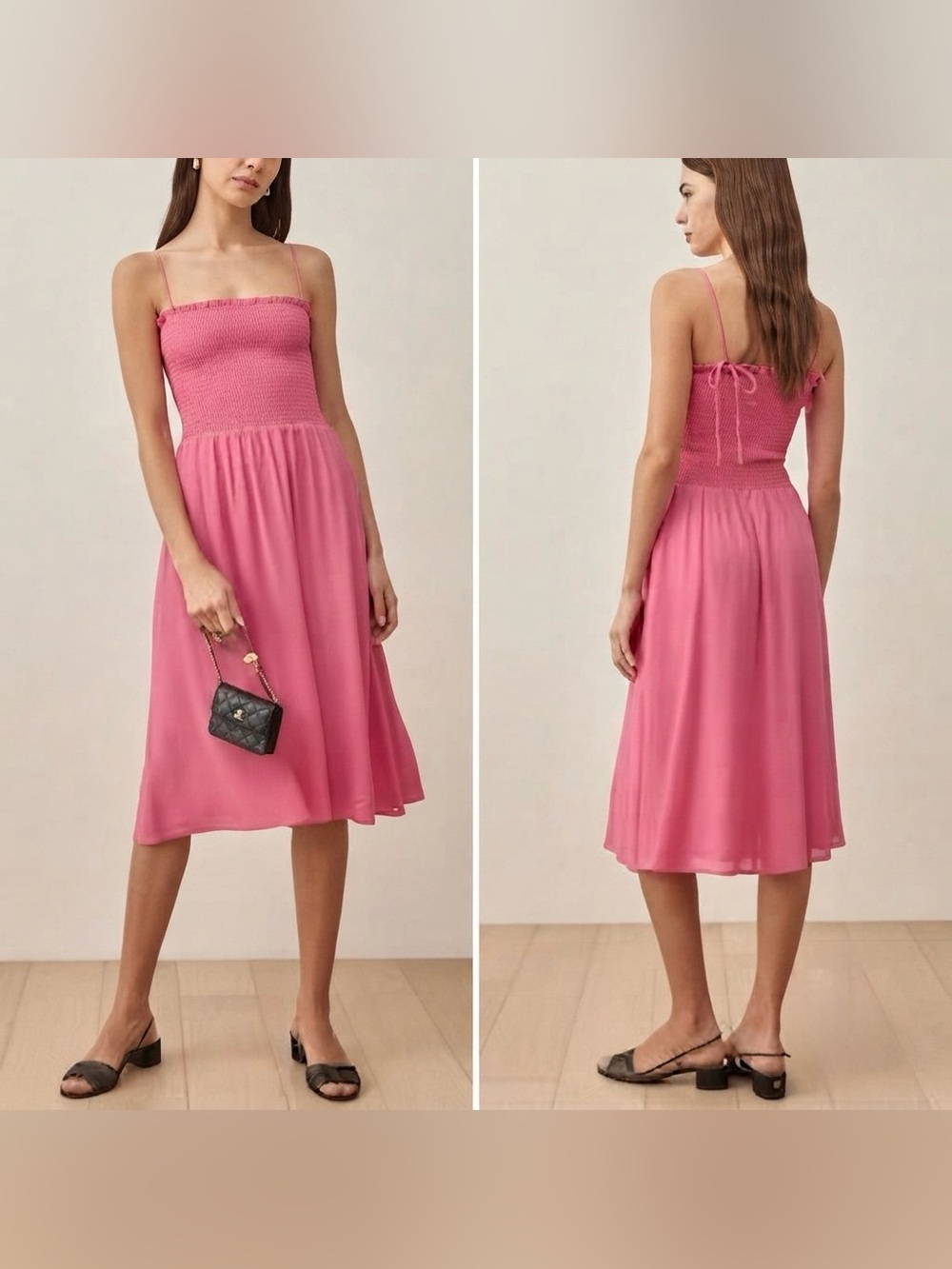 Reformation Rudy Midi Dress in Snapdragon Pink Small